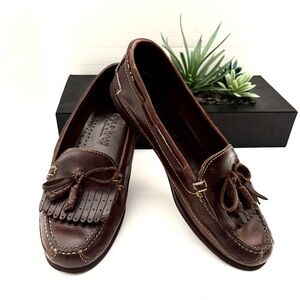 COLE HAAN BROWN LEATHER MOCCASIN LOAFER CONSTRUCTION TASSEL KELTIE FRINGE SZ 8.5